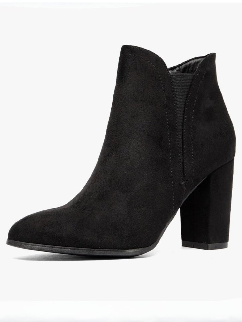 Newbella Black Suede Pointed Toe Bootie‎ | 3" Block Heel | Side Zip | 8.5 NIB